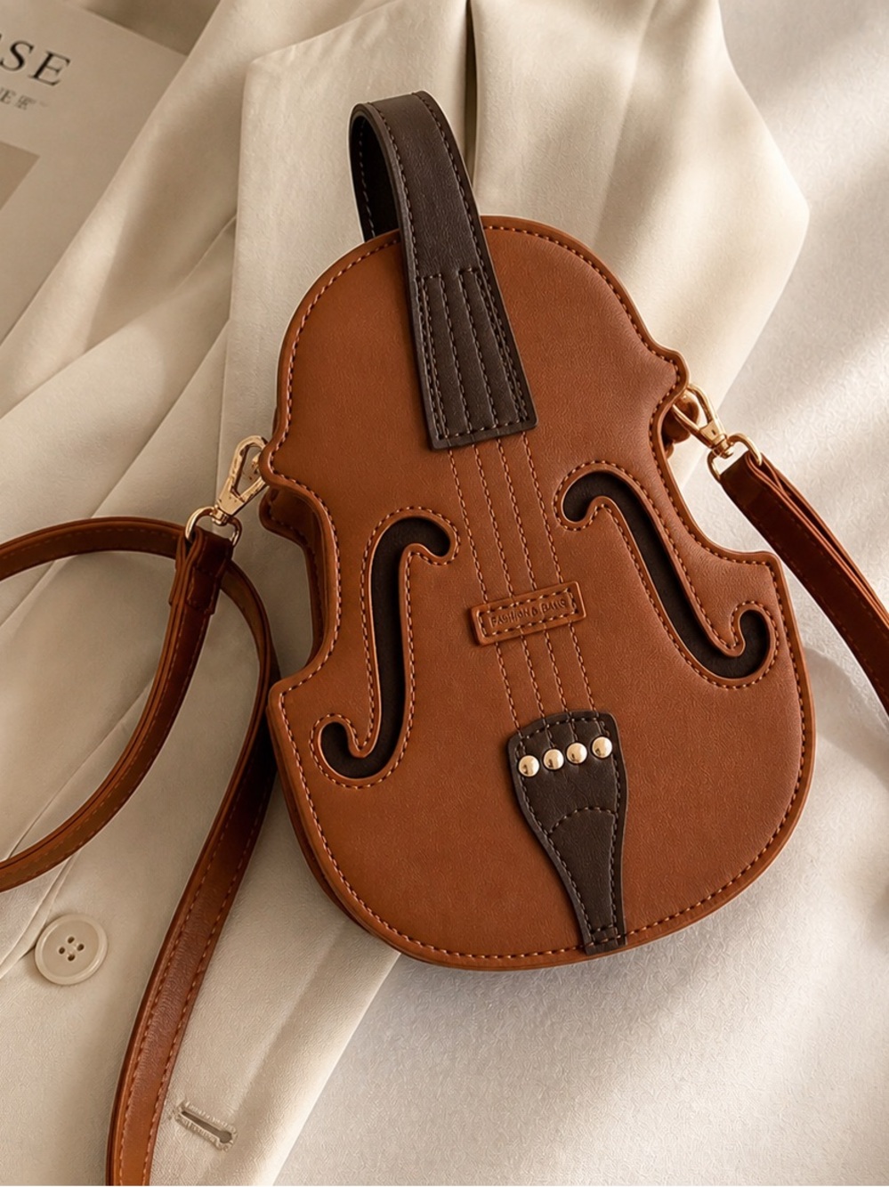 Violin Shaped Crossbody Purse Brown | Unique Statement Music Lover Gift
